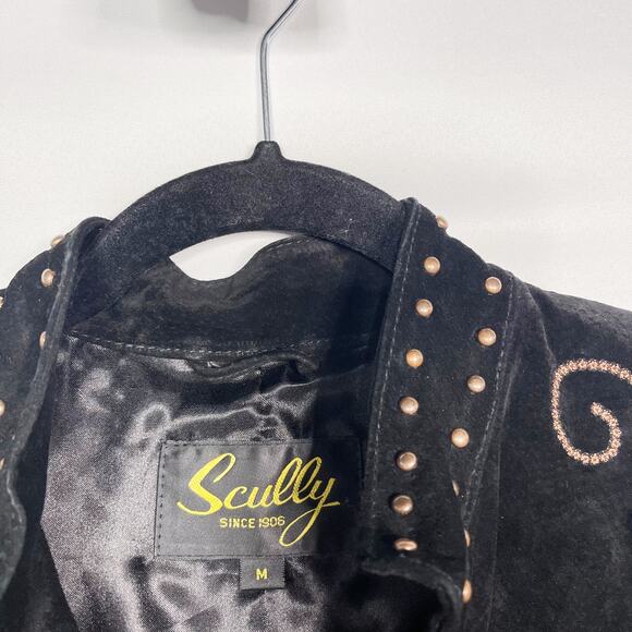 Scully Womens M Black Bronze Studded Cross Suede Leather Jacket Western Country - Picture 10 of 12